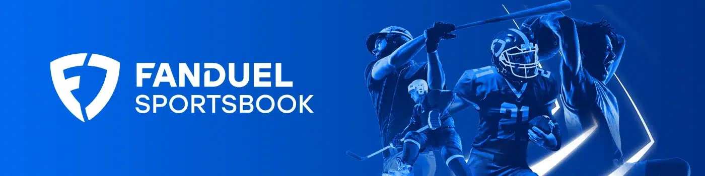 FanDuel Sports Network logo with a baseball player swinging a bat, a hockey player, and a football player in the background