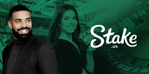Main mobile banner for Stake US Casino featuring a male and a female model.