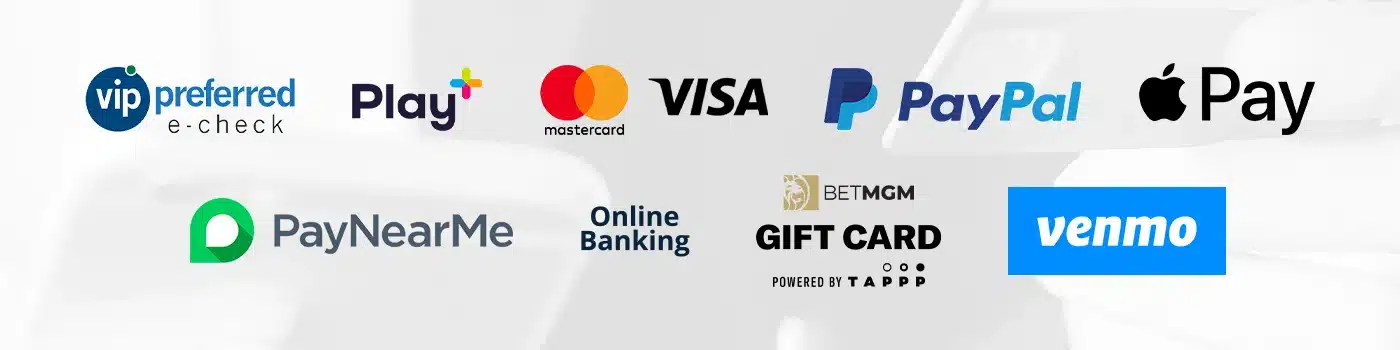 BetMGM sports banking accepted payment methods: credit cards (Mastercard, Visa), online payment services(PayPal, Apple Pay, Venmo, PayNearMe), e-check (VIP Preferred), online banking and BetMGM Gift Card
