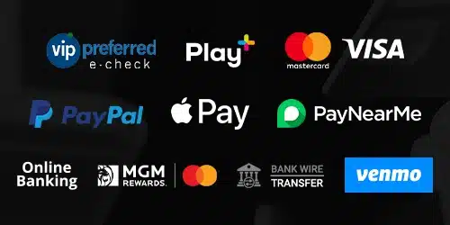 BetMGM sports banking accepted payment methods: credit cards (Mastercard, Visa), online payment services(PayPal, Apple Pay, Venmo, PayNearMe), e-check (VIP Preferred), online banking and BetMGM Gift Card